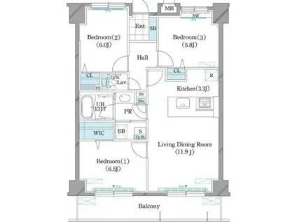 ホーリーフォート南平岸(3LDK/8階)の間取り写真
