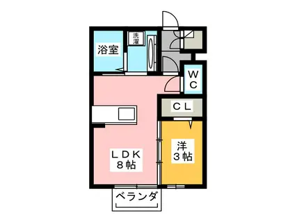 PATINA B棟(1LDK/1階)の間取り写真