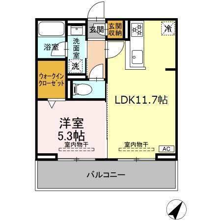 セレーナ東静岡(1LDK/2階)の間取り写真