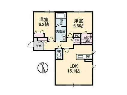 メゾンドホルト(2LDK/3階)の間取り写真