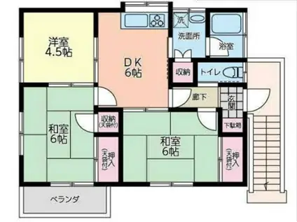 伏見鳶尾アパート(3DK/2階)の間取り写真