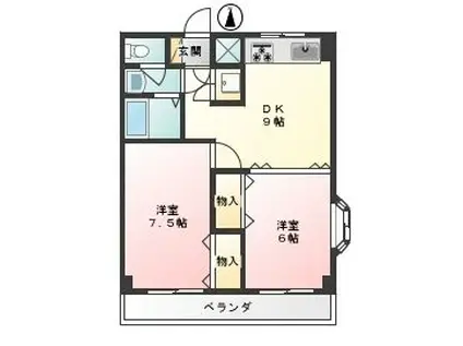 パーシモン西嶺(2DK/1階)の間取り写真