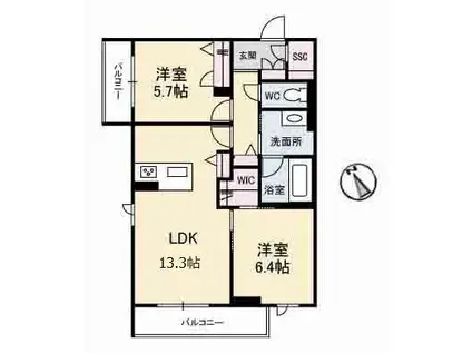 ヤマトハイムV(2LDK/3階)の間取り写真