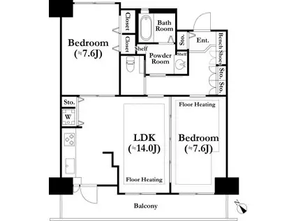 河田町ガーデン3(2LDK/4階)の間取り写真