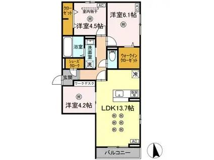 ティアラA(3LDK/3階)の間取り写真