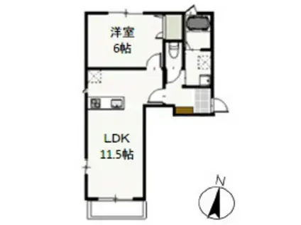 フェリーク庭瀬 (1LDK/2階)の間取り写真
