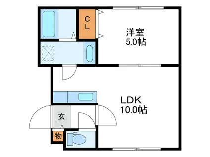 CREA北22条 クレア北22条(1LDK/2階)の間取り写真