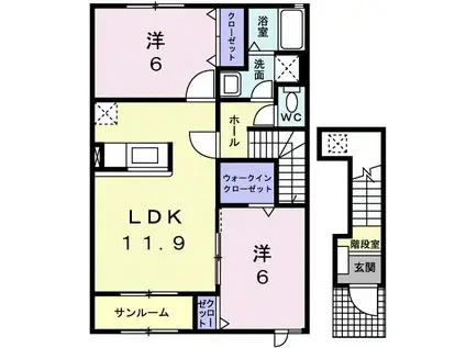 カーサ プラシードI(2LDK/2階)の間取り写真