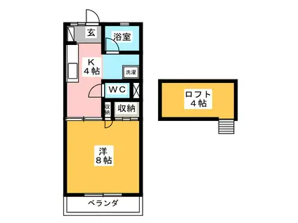 プランドール東町(1K/2階)の間取り写真