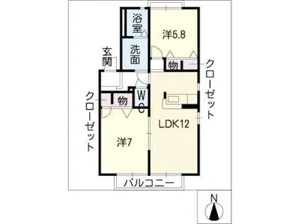 ヴェルドミール A棟(2LDK/2階)の間取り写真