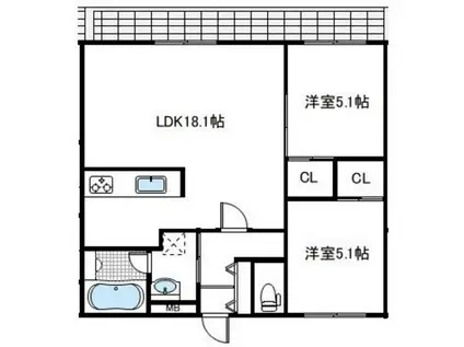 ヒルズ桜坂南(2LDK/3階)の間取り写真