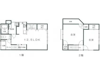 広島高速交通アストラムライン 西原駅(広島) 徒歩13分 2階建 築51年(2LDK/1階)の間取り写真