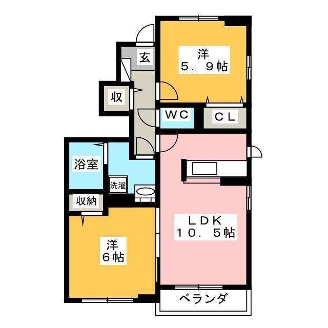 カームA(2LDK/1階)の間取り写真