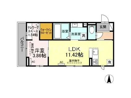 ミエル ルーチェ(1LDK/2階)の間取り写真