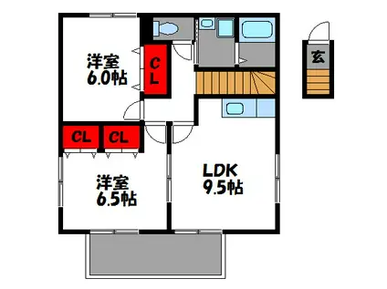 プロスペール千早(2LDK/2階)の間取り写真
