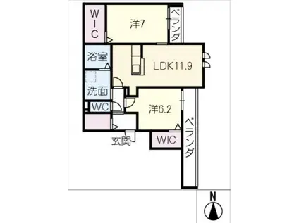 プライア桜山(2LDK/2階)の間取り写真