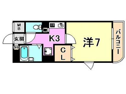 フローラ甲南山手(1K/2階)の間取り写真