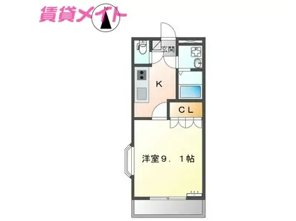 ウエルハウスII(1K/1階)の間取り写真