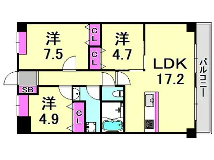 ロジュマンヴェール若草(3LDK/3階)の間取り写真