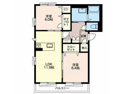 シャーメゾン結(2LDK/2階)の間取り写真