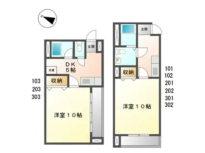 メゾン・ドゥ・ボヌール(1K/2階)の間取り写真