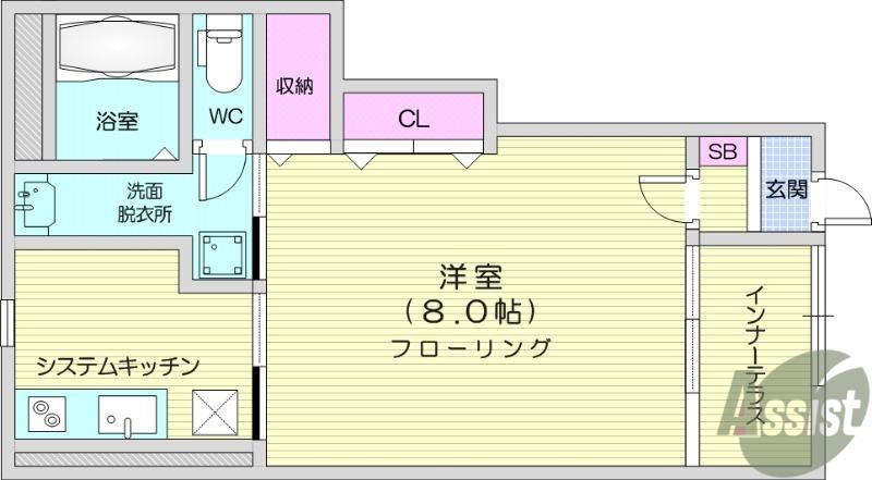 アーバンスカイM(1K/1階)の間取り写真