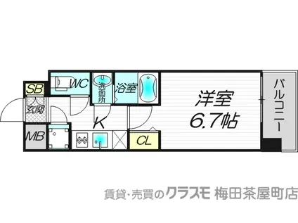 レジュールアッシュ中之島サウス(1K/10階)の間取り写真