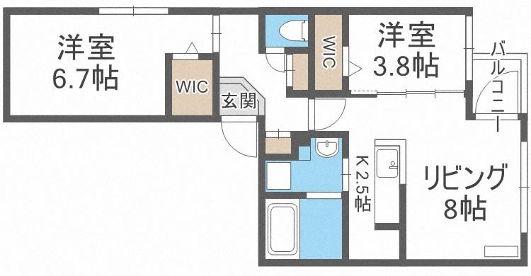 ECOA厚別南(2LDK/4階)の間取り写真