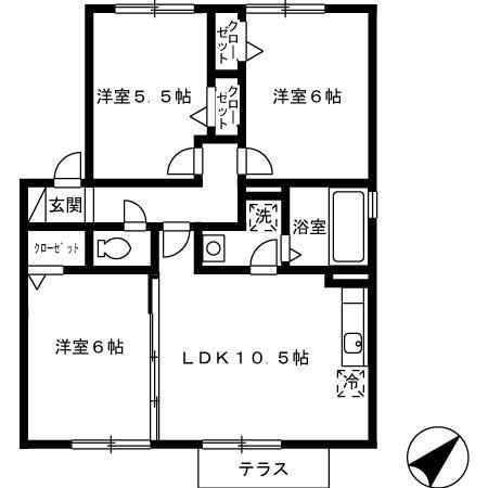パストラル武雄A棟(3LDK/1階)の間取り写真
