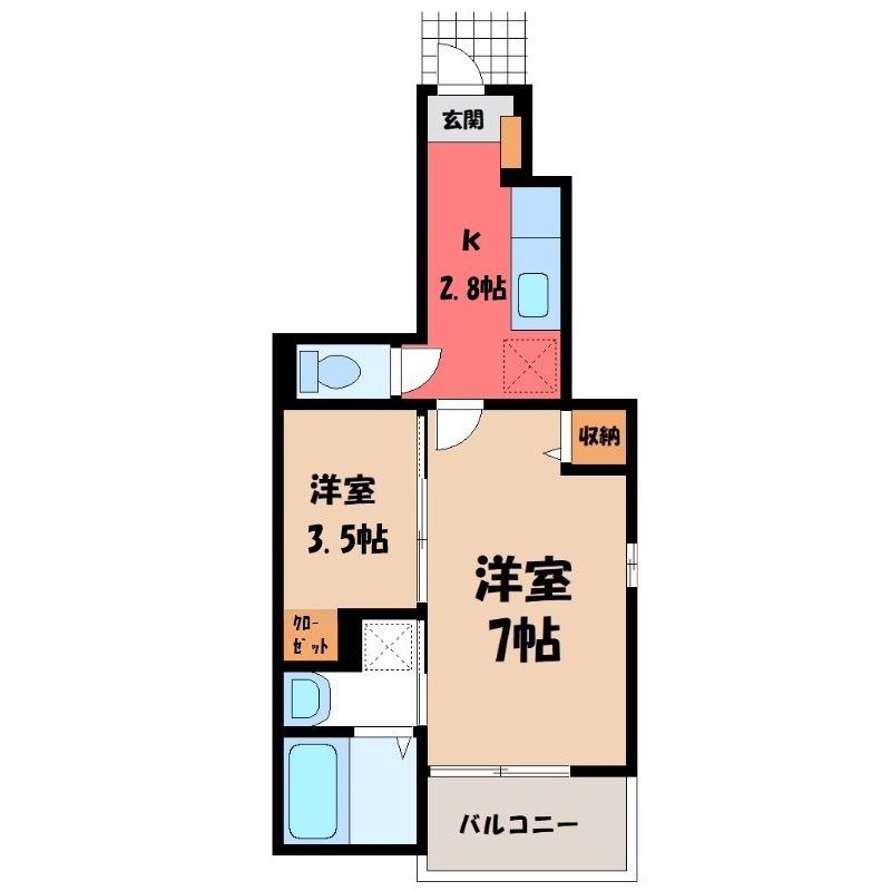プレッソA(1SK/1階)の間取り写真