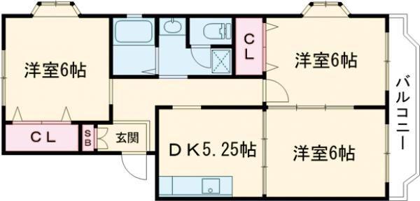 モラール愛子(3DK/1階)の間取り写真