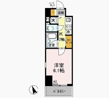 パークウェル門前仲町(1K/5階)の間取り写真
