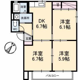 クリスタルシティーK(3DK/2階)の間取り写真