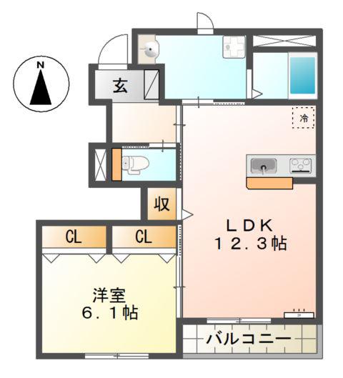 クレッセント若林A(1LDK/1階)の間取り写真