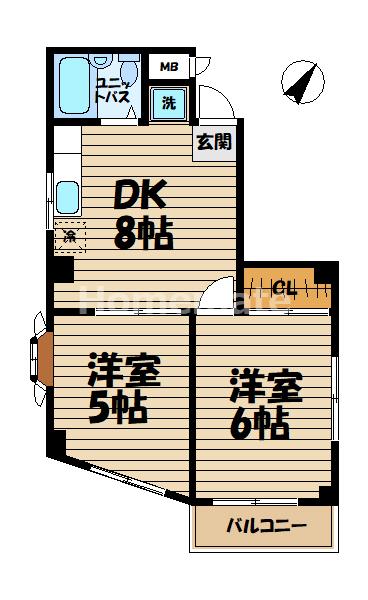 キャッスル笠間III(2DK/2階)の間取り写真