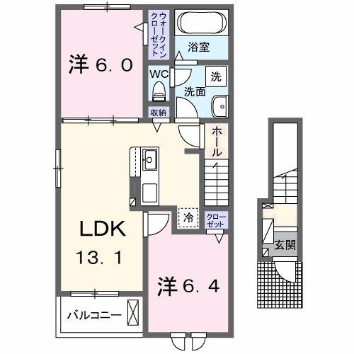 オルゴール具同I(2LDK/2階)の間取り写真