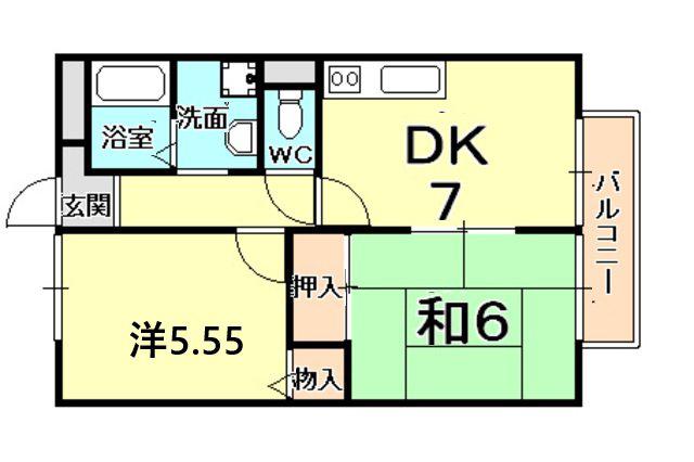 ハイム桜谷Ⅰ(2DK/2階)の間取り写真
