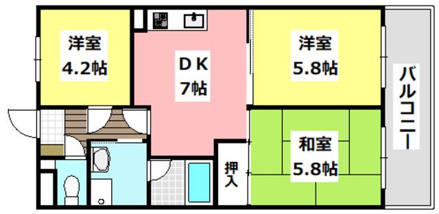 協栄箕面第2ハイツ(3DK/2階)の間取り写真