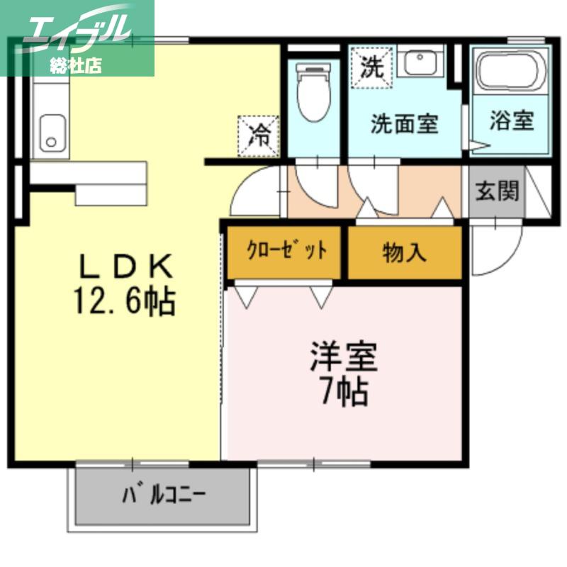 サンハイム撫川B棟(1LDK/2階)の間取り写真