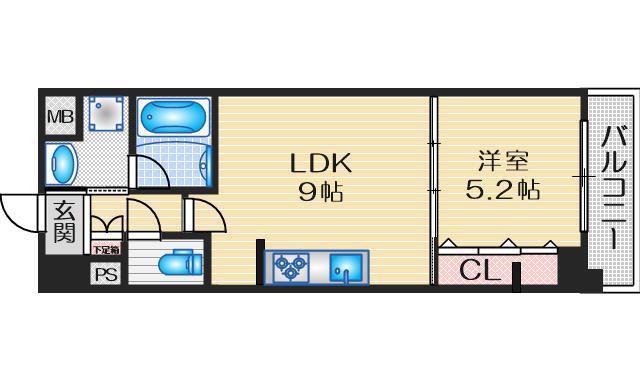 ハーヴェスト江坂(1LDK/4階)の間取り写真