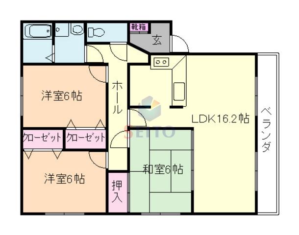 サンバレイ緑地B棟(3LDK/3階)の間取り写真
