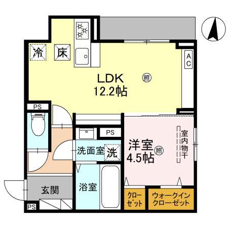 CLASHIST中宮3丁目(1LDK/1階)の間取り写真