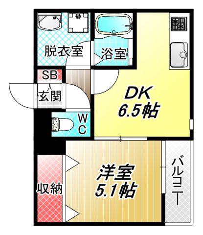 LINO久宝寺(1LDK/2階)の間取り写真