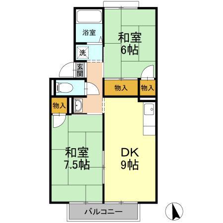 ウエストハイツ屋島棟(2DK/2階)の間取り写真