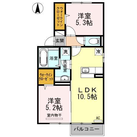 イオス B棟(2LDK/2階)の間取り写真