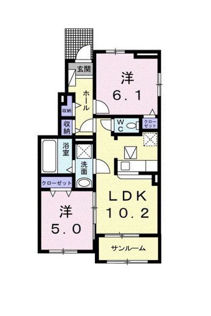 ユニットロル四日市B(2LDK/1階)の間取り写真