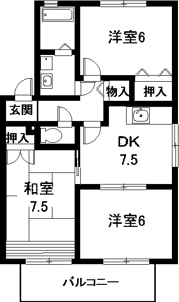 ウインザーコート(3DK/1階)の間取り写真