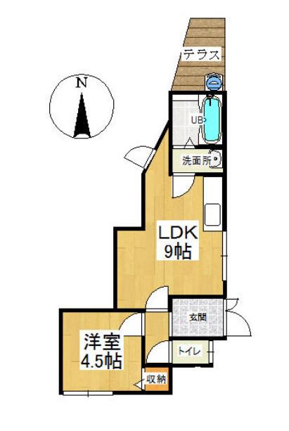 MAYUMIハイツ枚方16番館黄金野(1LDK/1階)の間取り写真