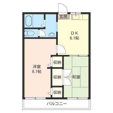 コーポ白百合(2DK/2階)の間取り写真
