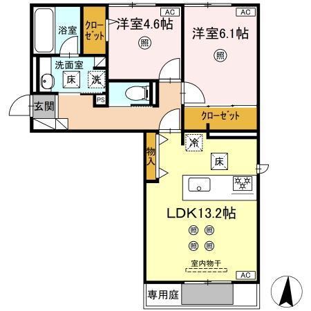 BELLE FLEURII(2LDK/1階)の間取り写真